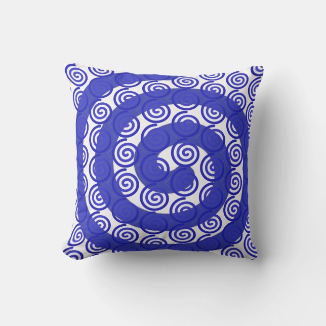 Almofada Azul Estiloso Espiral e Branco (Frente)