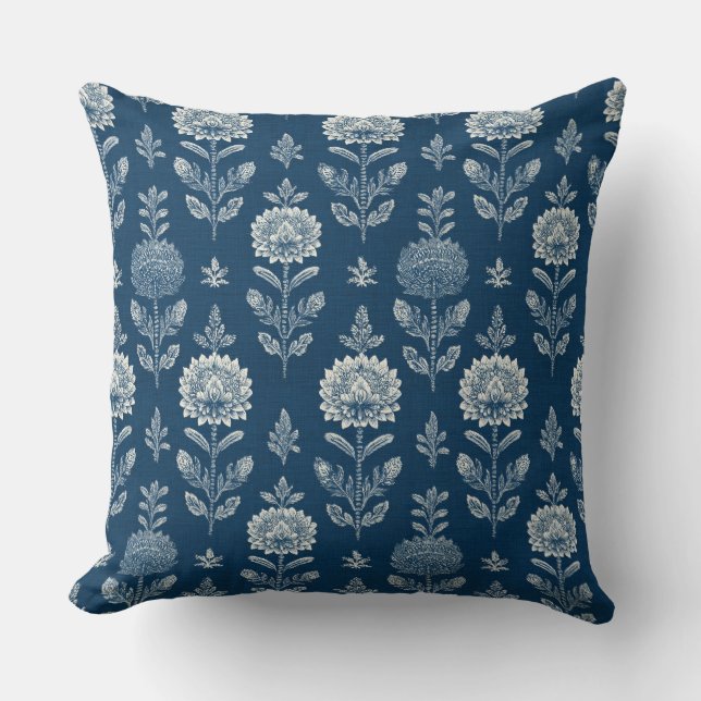 Almofada Azul Floral Boho para Lançar (Frente)