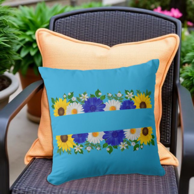 Almofada Azul Floral Céu de Verão (Criador carregado)
