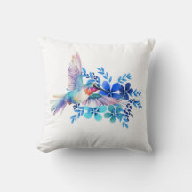 Azul Floral Hummingbird Decoração Aquarela