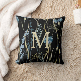 Almofada Azul floral monograma e Dourado a preto