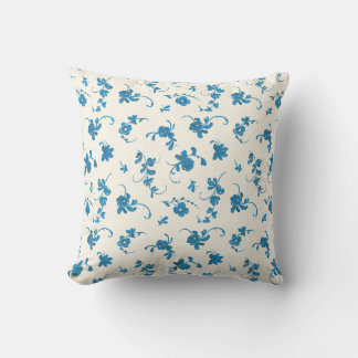 Almofada Azul Floral Rococó Elegante de Marfim