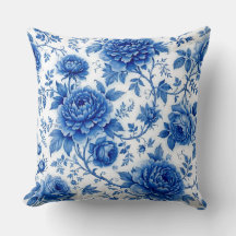 Azul Fluido Flores Rosas Peônias Azul Cobalto Bran