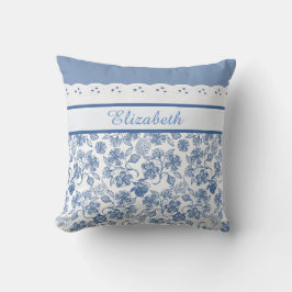 Almofada Azul Indigo Personalizado e Lace Faux Floral Branc
