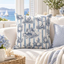 Azul Listras Marinhas Toile de Jouy Litoral Chic