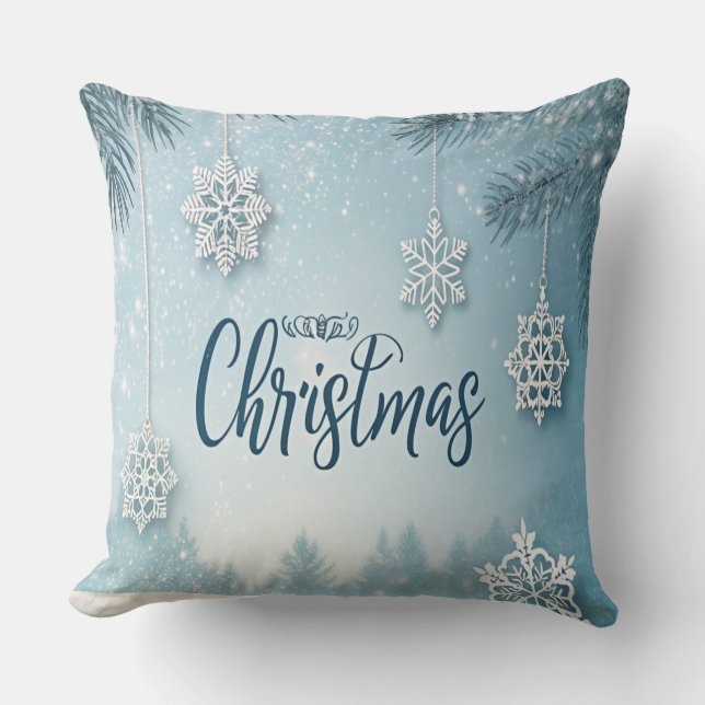 Almofada Azul Macio & Calmo Design de Neve de Natal Cristal (Frente)