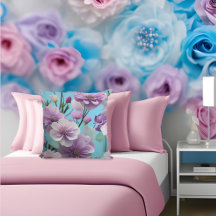 Azul macio rosa roxo seda flores grandes 