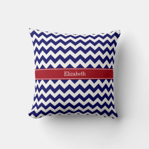 Almofada Azul Marinho Branco Chevron Cranberry Monograma No