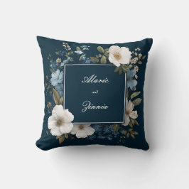 Almofada Azul Marinho Branco Floral Moderno Quadro Quadrado