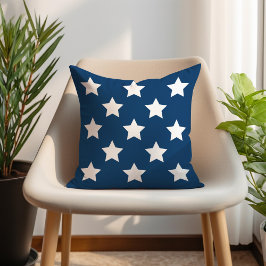 Almofada Azul Marinho Estrela Branca Padrão Patriótico