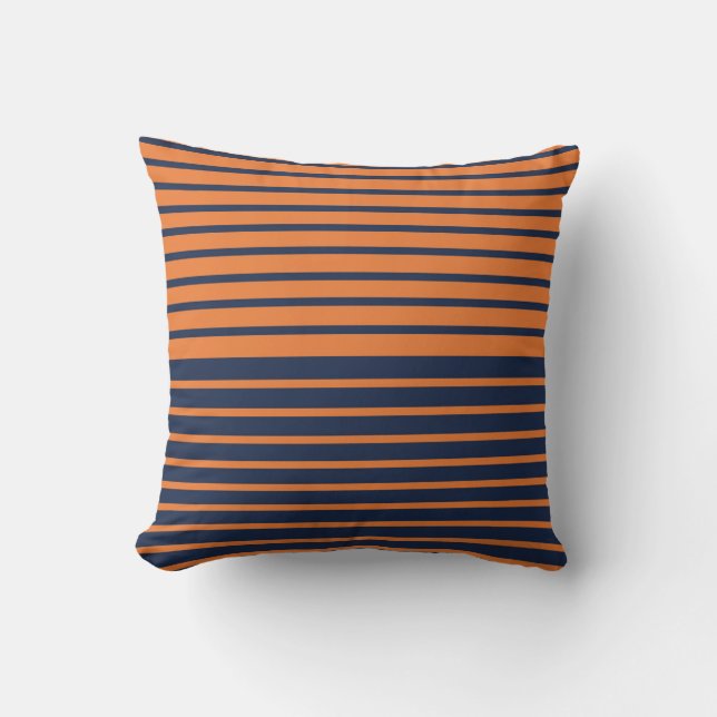 Almofada Azul Marinho Laranja Listrado na Moda (Frente)
