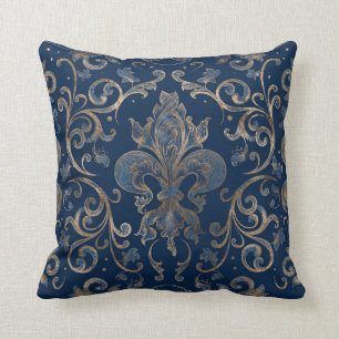 Almofada Azul-mármore-de-lis, Dourado