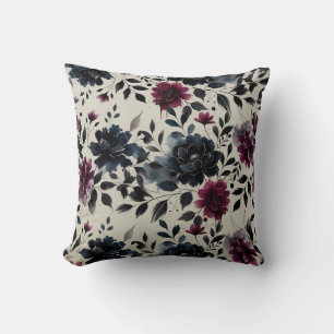 Almofada Azul meia-noite Borgonha Floral Tinta Bege Amêndoa
