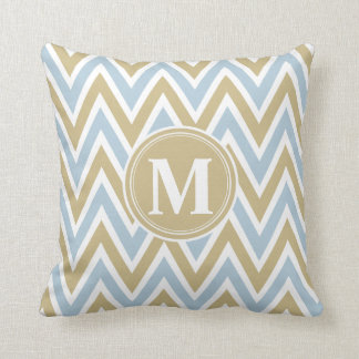 Almofada Azul & monograma Pastel de Brown Chevron