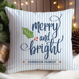 Almofada Azul Natal Alegre e Brilhante Personalizável