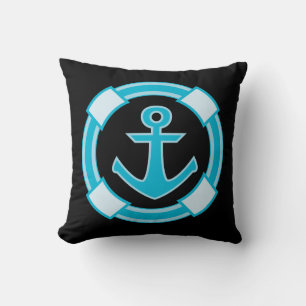 Almofada Azul Náutico Turquesa Âncora de Navio Oceano Preto