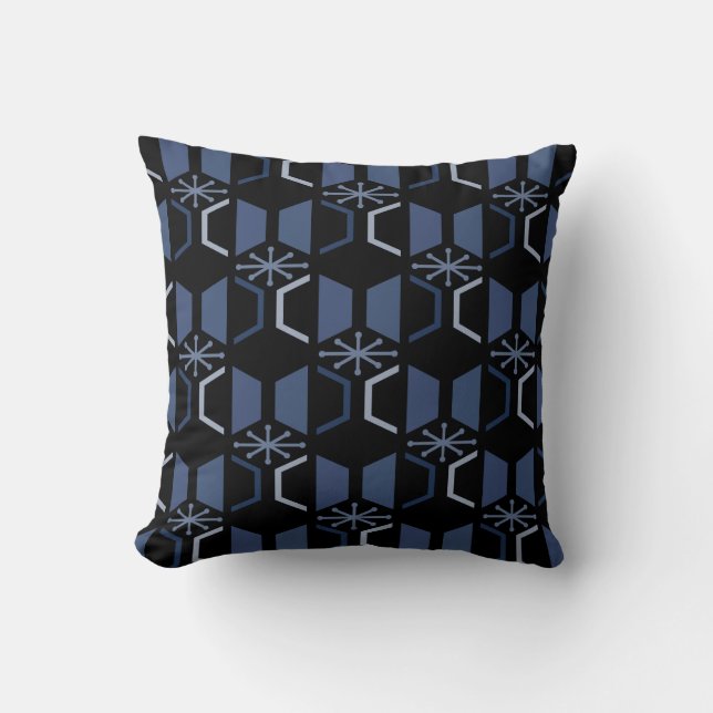 Almofada Azul Negro de Hexágonos de Idade Atômica (Frente)