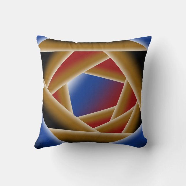 Almofada Azul Negro Vermelho Dourado Abyss Abstrato Art (Verso)