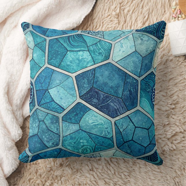 Almofada Azul Oceano Padrão Mosaico – Polígono Irregular (Cobertor)