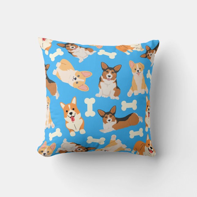 Almofada Azul-padrão de Corgi-Cute (Frente)