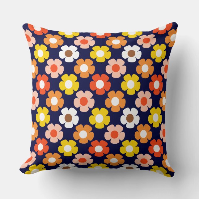 Almofada Azul Padrão de Flores de outono Retroativas (Frente)