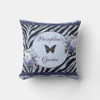 Almofada Azul-padrão misto e floral roxo