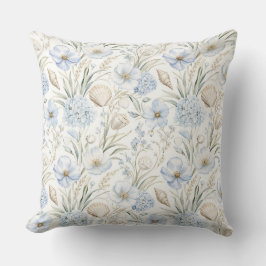 ALMOFADA AZUL PASTEL & CONCHAS E FLORES BEGE