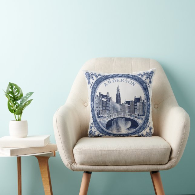 Almofada Azul Personalizado Delft Amsterdam Lembrança (Cadeira)