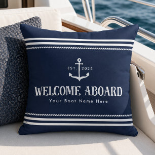 Almofada Azul Personalizado Listrado Barco Náutico Bem-vind