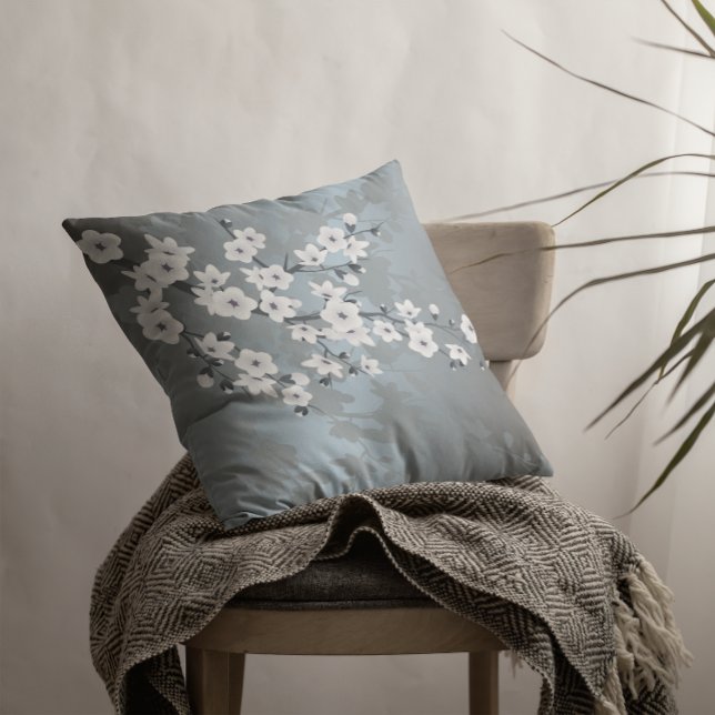 Almofada Azul Pó Floral Branco (Criador carregado)