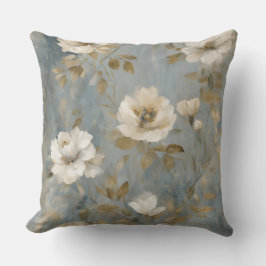 Almofada Azul Poeirento Dourado Creme Floral Vintage
