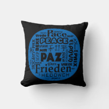 Almofada azul/preta, paz em várias línguas