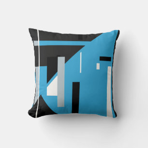 Almofada Azul, Preto, Branco com Abstrato Geométrico de Ci
