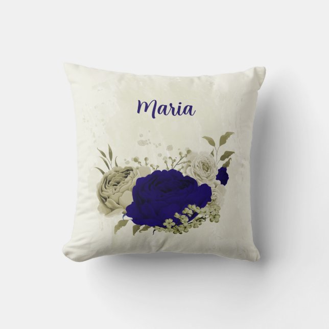 Almofada Azul real bege floral (Frente)