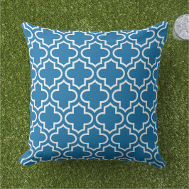 Almofada Azul Real Branco Negrito Treliça Quatrefoil