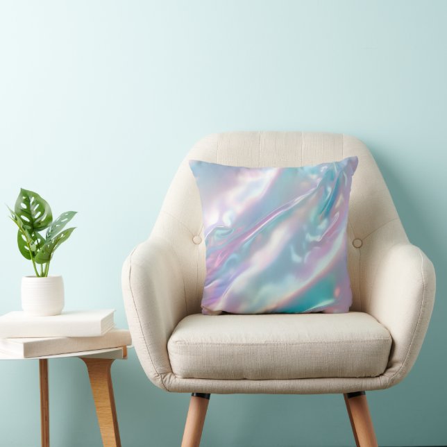 Almofada Azul Rosa Holográfico Iridescente Moderno (Cadeira)