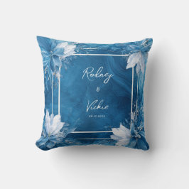 Almofada Azul Safira Líquido Mármore Branco Floral Quadrado