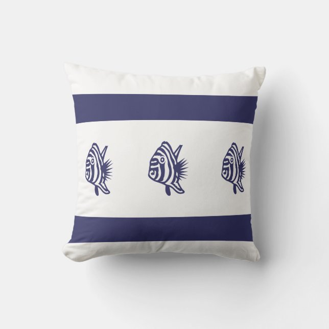 Almofada azul suave peixe em travesseiro branco decoração c (Frente)