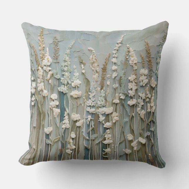 Almofada Azul Teal Bege Branco Flor Silvestre (Frente)
