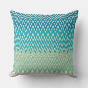 Almofada Azul Teal, Turquesa e Zigzags Verdes