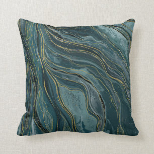 Almofada Azul Teal Verde Abstrato de Ondas de Aquarela Dour