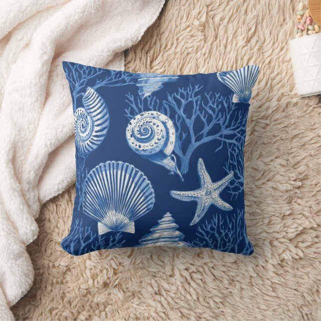 Almofada Azul Toalete Costeiro Padrão Coral (2) (Cobertor)