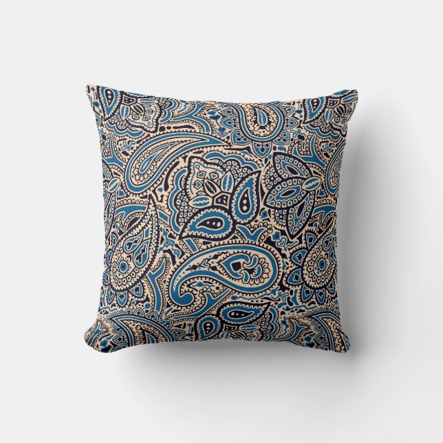 Almofada Azul & travesseiro decorativo de Tan Paisley (Frente)