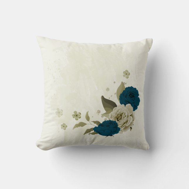 Almofada azul turquesa bege floral (Frente)