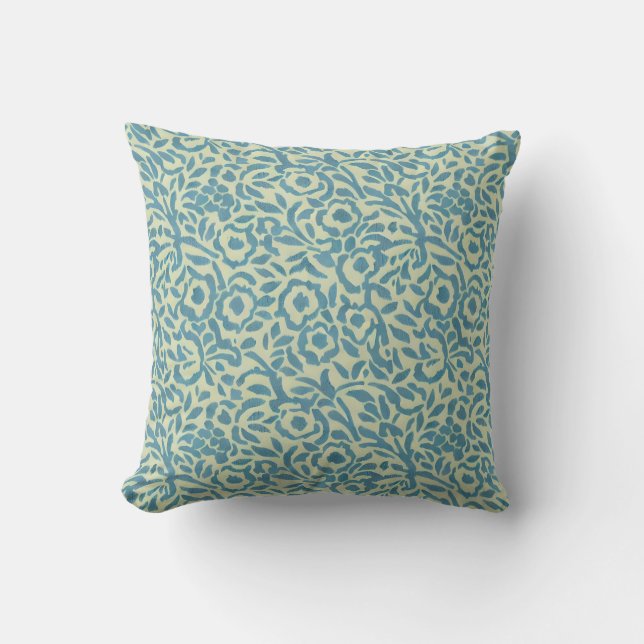 Almofada Azul Turquesa Elegante e Floral Abstrato Verde (Frente)