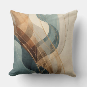Almofada Azul Turquesa Ferrugem Cinza Creme Abstrato Estilo