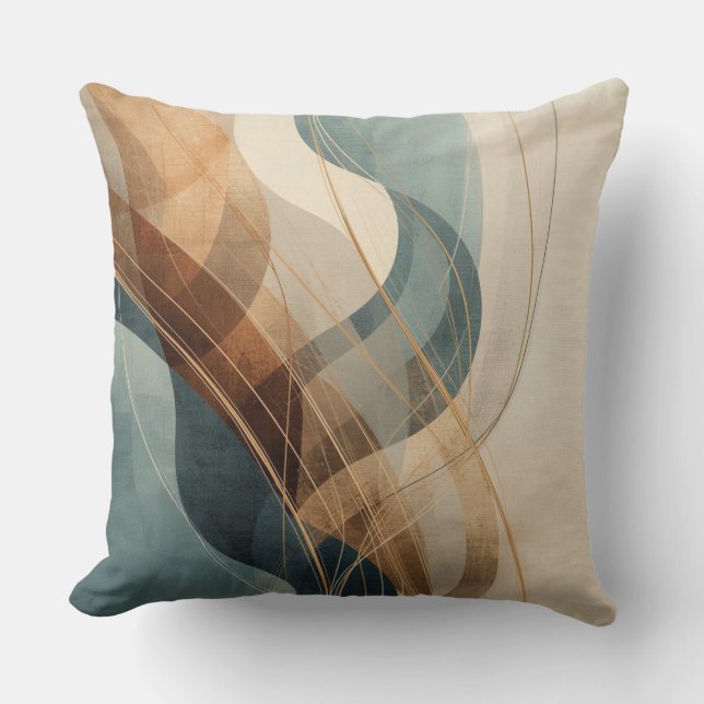 Almofada Azul Turquesa Ferrugem Cinza Creme Abstrato Estilo (Frente)