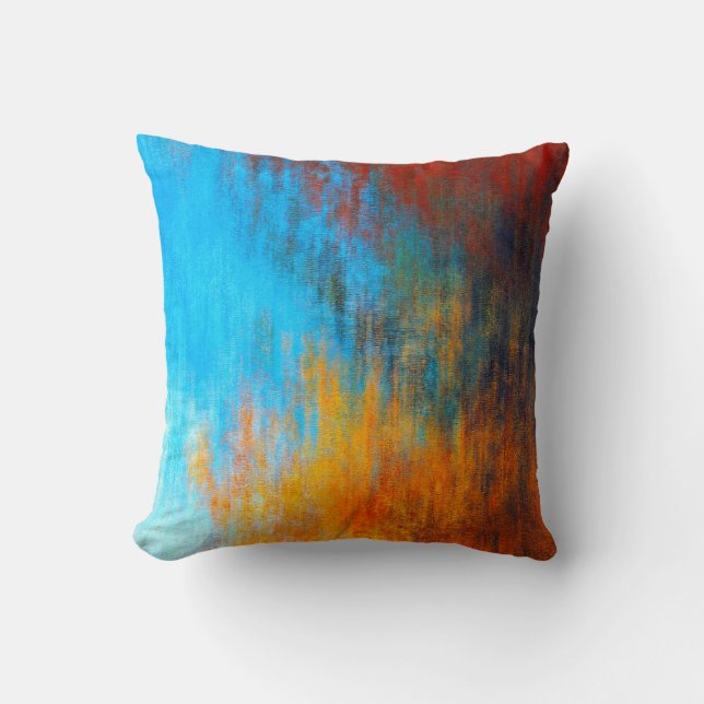 Almofada azul-turquesa, laranja e vermelho Abstrato (Frente)