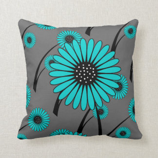 Almofada Azul Verde Cinza Preto Floral Flores
