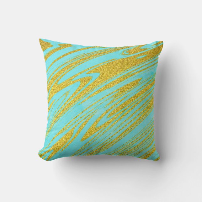 Almofada Azul Verde Dourado Glitter Artesanal Padrões (Frente)